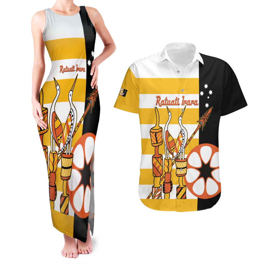 Australia Tiwi Islands Couples Matching Tank Maxi Dress and Hawaiian Shirt Ratuati Irara Flag Style