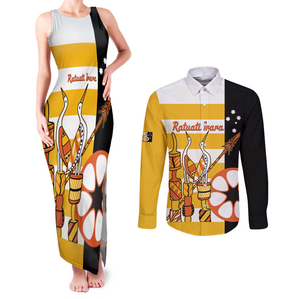 Australia Tiwi Islands Couples Matching Tank Maxi Dress and Long Sleeve Button Shirt Ratuati Irara Flag Style