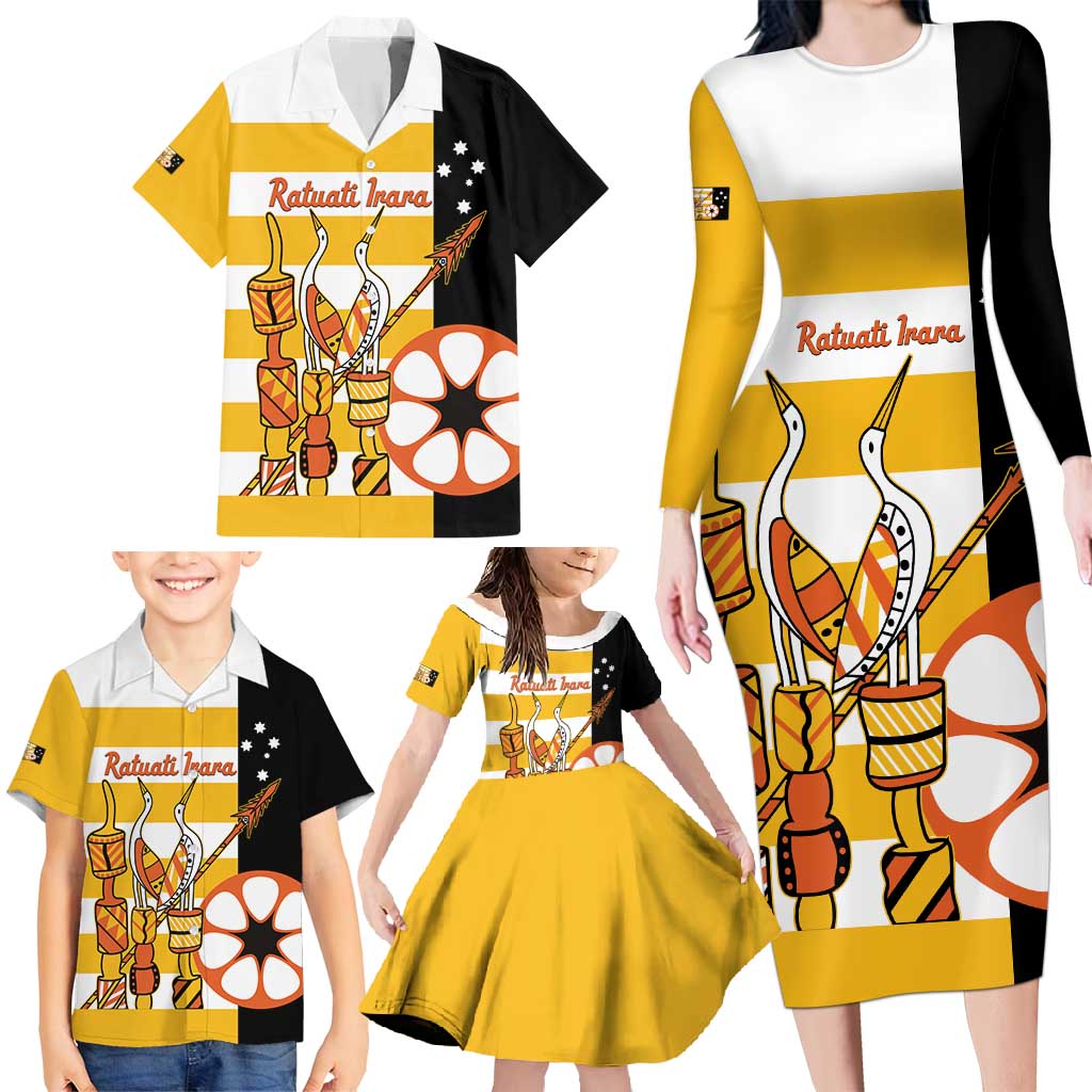 Australia Tiwi Islands Family Matching Long Sleeve Bodycon Dress and Hawaiian Shirt Ratuati Irara Flag Style