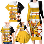 Australia Tiwi Islands Family Matching Long Sleeve Bodycon Dress and Hawaiian Shirt Ratuati Irara Flag Style