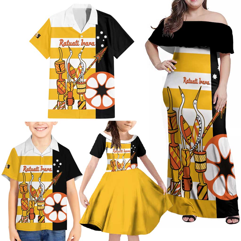 Australia Tiwi Islands Family Matching Off Shoulder Maxi Dress and Hawaiian Shirt Ratuati Irara Flag Style
