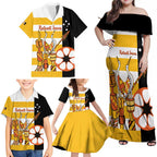 Australia Tiwi Islands Family Matching Off Shoulder Maxi Dress and Hawaiian Shirt Ratuati Irara Flag Style