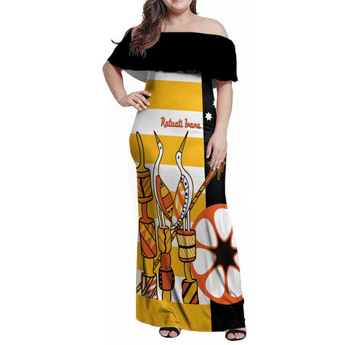 Australia Tiwi Islands Family Matching Off Shoulder Maxi Dress and Hawaiian Shirt Ratuati Irara Flag Style