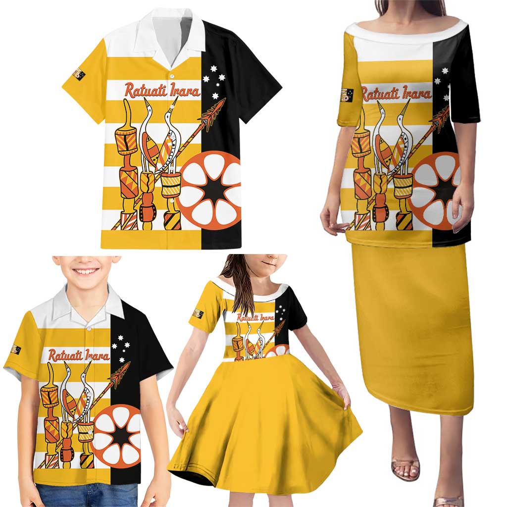 Australia Tiwi Islands Family Matching Puletasi and Hawaiian Shirt Ratuati Irara Flag Style