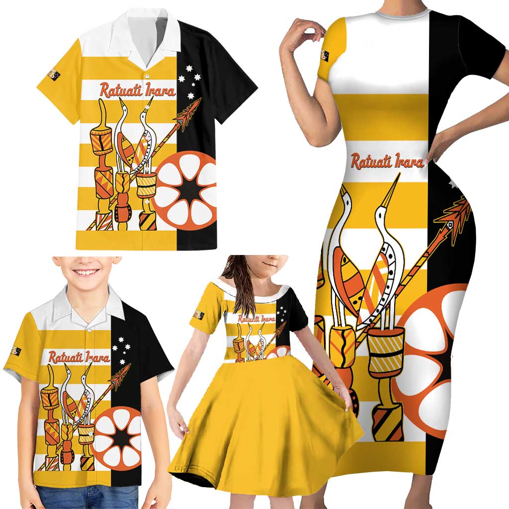 Australia Tiwi Islands Family Matching Short Sleeve Bodycon Dress and Hawaiian Shirt Ratuati Irara Flag Style