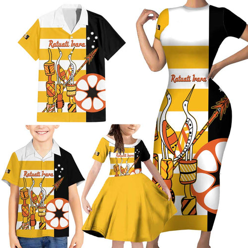 Australia Tiwi Islands Family Matching Short Sleeve Bodycon Dress and Hawaiian Shirt Ratuati Irara Flag Style