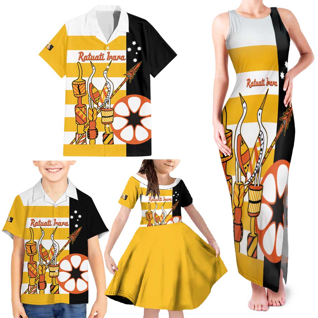 Australia Tiwi Islands Family Matching Tank Maxi Dress and Hawaiian Shirt Ratuati Irara Flag Style