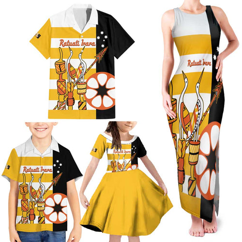 Australia Tiwi Islands Family Matching Tank Maxi Dress and Hawaiian Shirt Ratuati Irara Flag Style