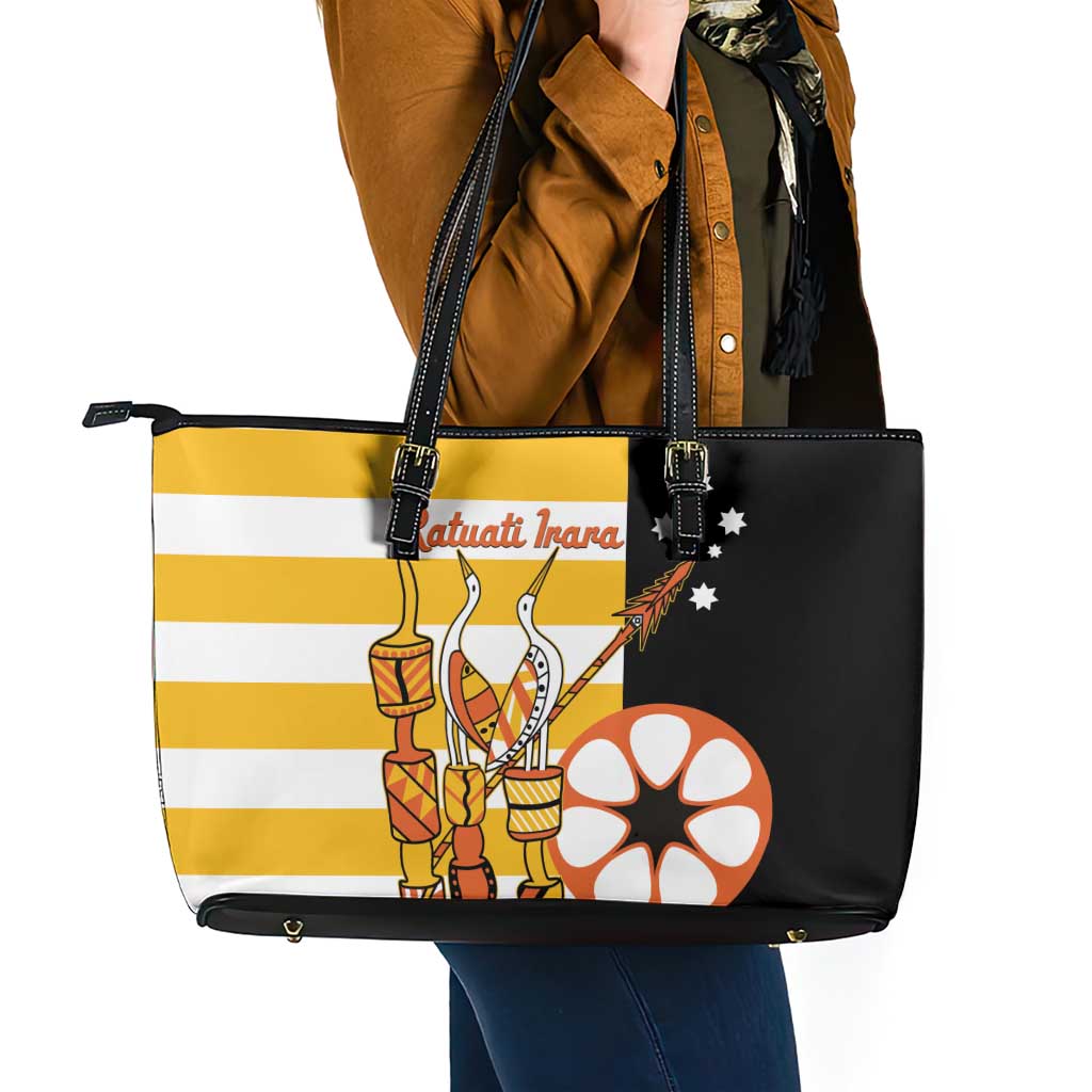 Australia Tiwi Islands Leather Tote Bag Ratuati Irara Flag Style