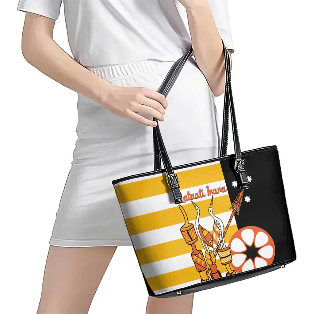 Australia Tiwi Islands Leather Tote Bag Ratuati Irara Flag Style