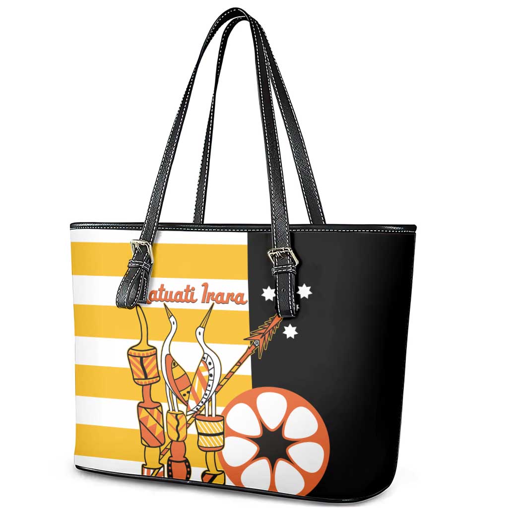 Australia Tiwi Islands Leather Tote Bag Ratuati Irara Flag Style