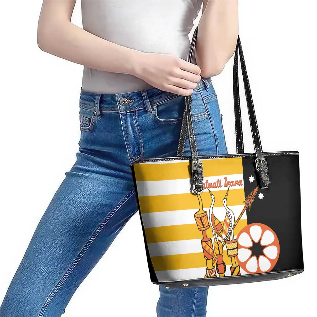 Australia Tiwi Islands Leather Tote Bag Ratuati Irara Flag Style