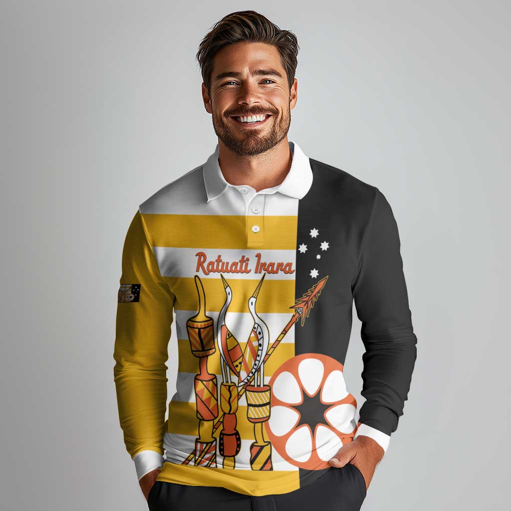 Australia Tiwi Islands Long Sleeve Polo Shirt Ratuati Irara Flag Style