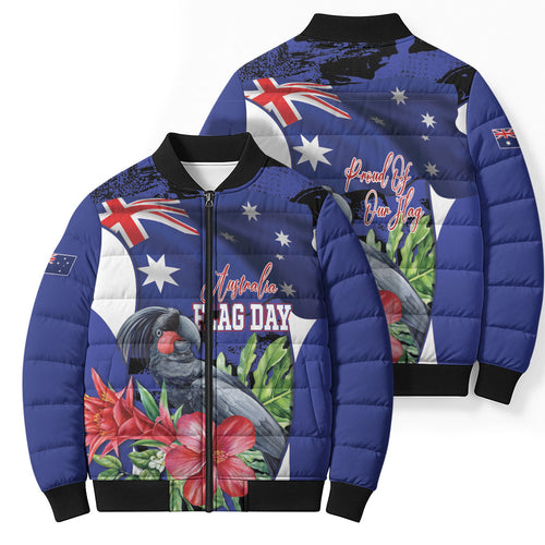 Australian National Flag Day Bomber Puffer Jacket Palm Cockatoo Proud Of Our Flag