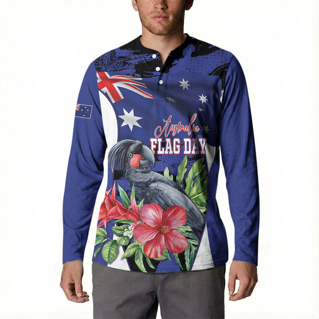Australian National Flag Day Button Sweatshirt Palm Cockatoo Proud Of Our Flag