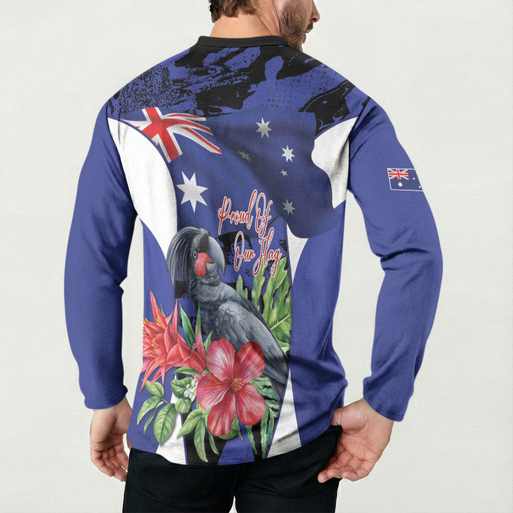 Australian National Flag Day Button Sweatshirt Palm Cockatoo Proud Of Our Flag
