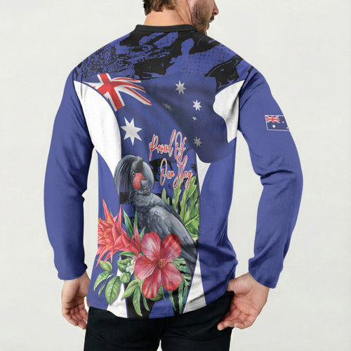 Australian National Flag Day Button Sweatshirt Palm Cockatoo Proud Of Our Flag