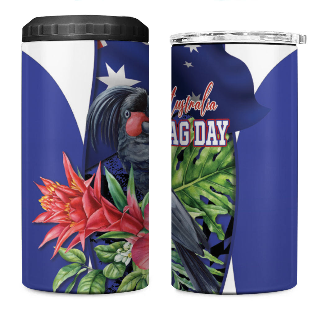 Australian National Flag Day 4 in 1 Can Cooler Tumbler Palm Cockatoo Proud Of Our Flag