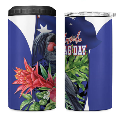 Australian National Flag Day 4 in 1 Can Cooler Tumbler Palm Cockatoo Proud Of Our Flag