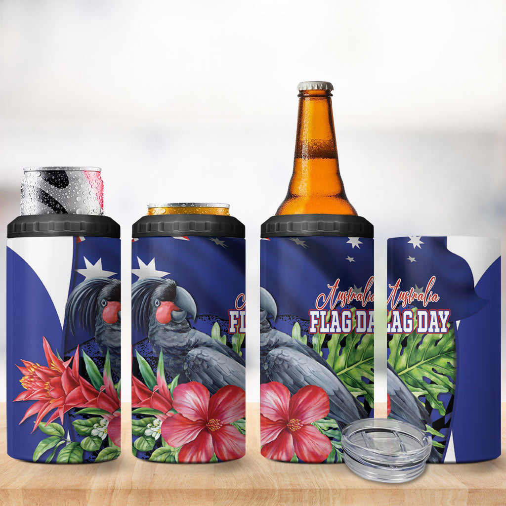Australian National Flag Day 4 in 1 Can Cooler Tumbler Palm Cockatoo Proud Of Our Flag