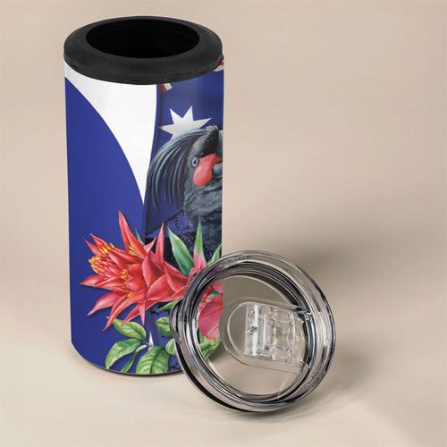 Australian National Flag Day 4 in 1 Can Cooler Tumbler Palm Cockatoo Proud Of Our Flag