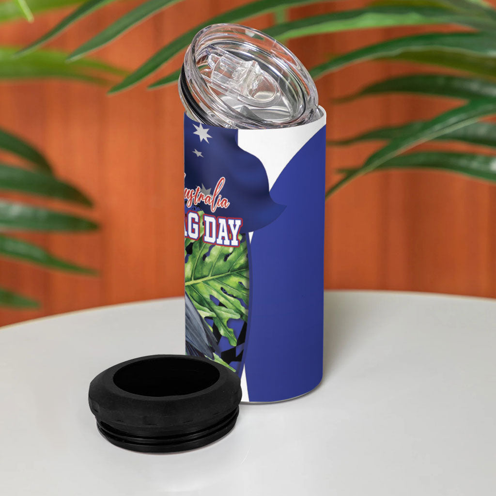 Australian National Flag Day 4 in 1 Can Cooler Tumbler Palm Cockatoo Proud Of Our Flag