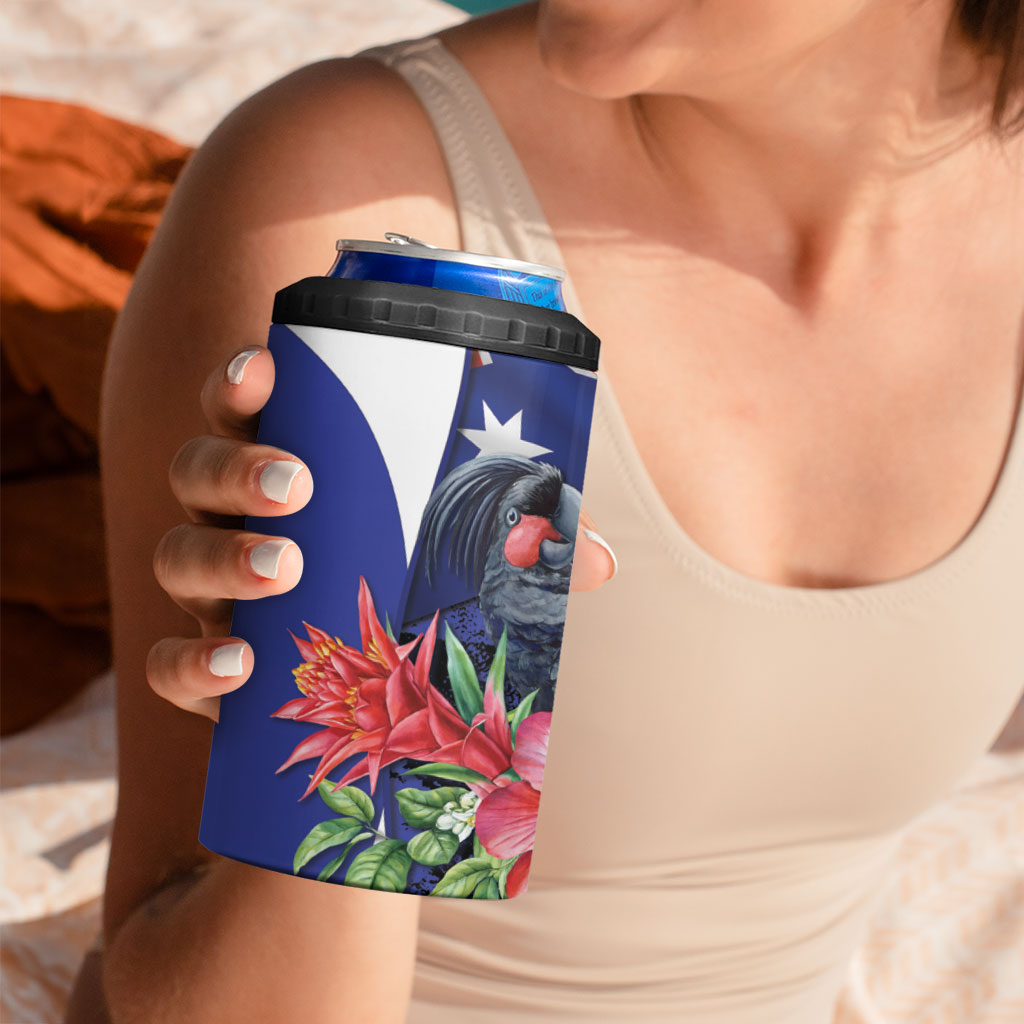 Australian National Flag Day 4 in 1 Can Cooler Tumbler Palm Cockatoo Proud Of Our Flag