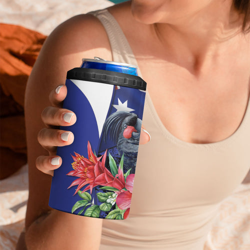 Australian National Flag Day 4 in 1 Can Cooler Tumbler Palm Cockatoo Proud Of Our Flag