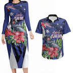 Australian National Flag Day Couples Matching Long Sleeve Bodycon Dress and Hawaiian Shirt Palm Cockatoo Proud Of Our Flag