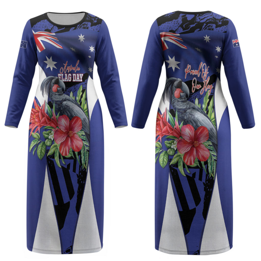 Australian National Flag Day Couples Matching Long Sleeve Bodycon Dress and Hawaiian Shirt Palm Cockatoo Proud Of Our Flag