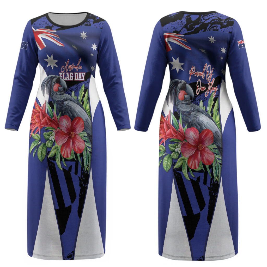 Australian National Flag Day Couples Matching Long Sleeve Bodycon Dress and Long Sleeve Button Shirt Palm Cockatoo Proud Of Our Flag