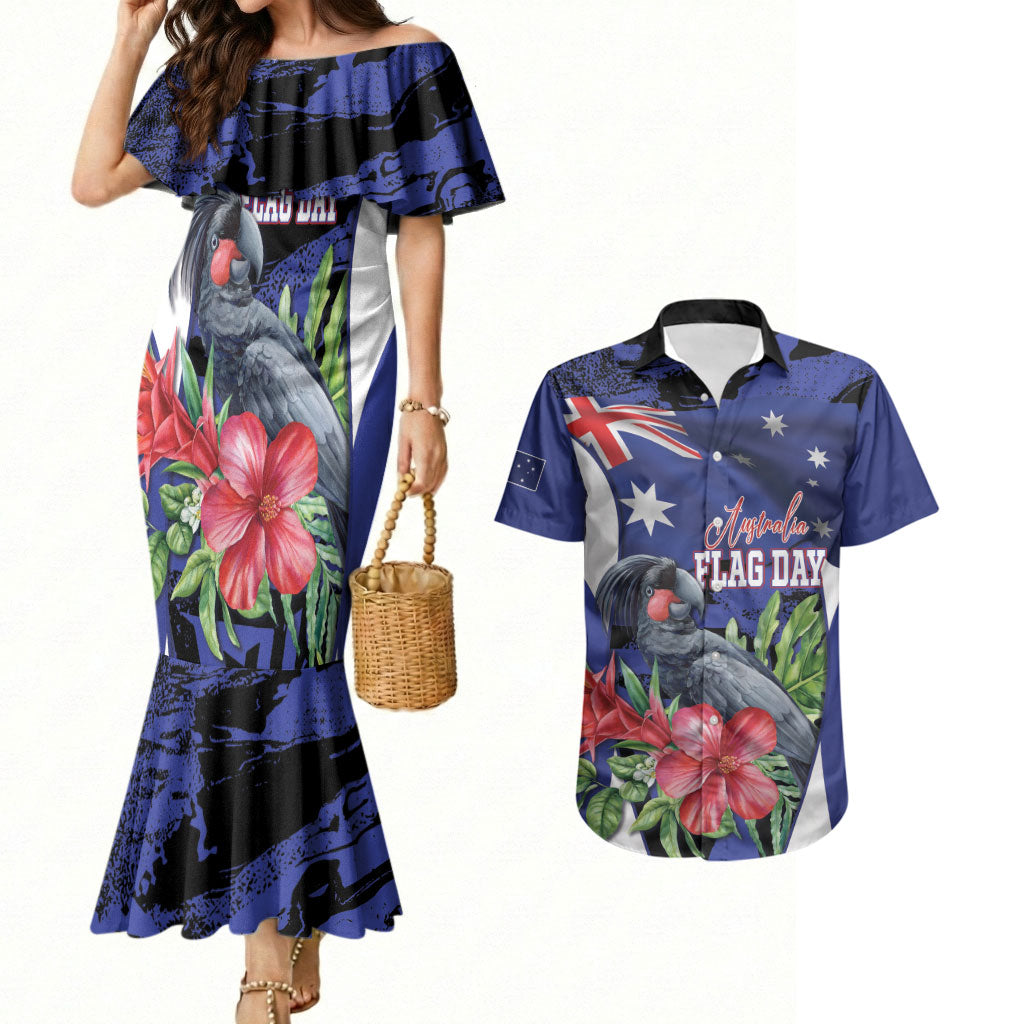 Australian National Flag Day Couples Matching Mermaid Dress and Hawaiian Shirt Palm Cockatoo Proud Of Our Flag