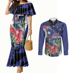 Australian National Flag Day Couples Matching Mermaid Dress and Long Sleeve Button Shirt Palm Cockatoo Proud Of Our Flag