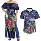 Australian National Flag Day Couples Matching Off Shoulder Maxi Dress and Hawaiian Shirt Palm Cockatoo Proud Of Our Flag