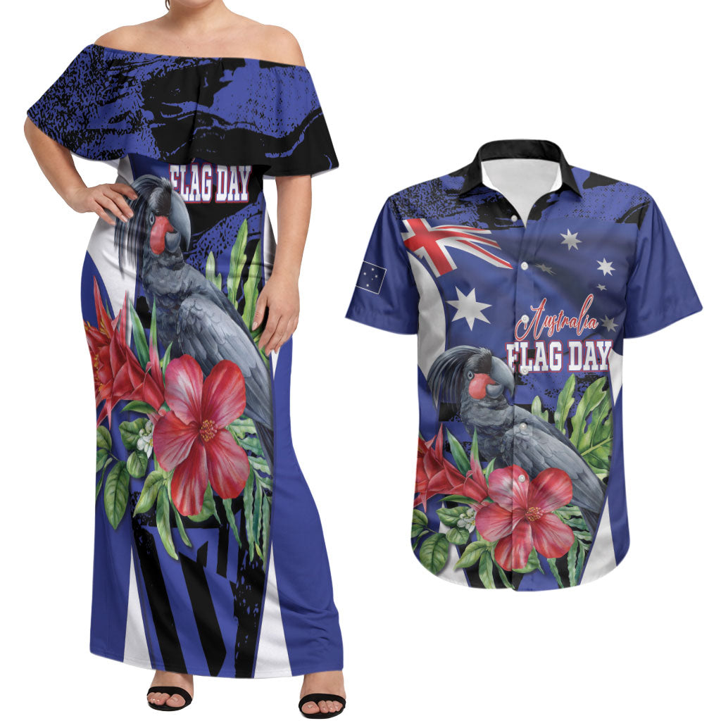 Australian National Flag Day Couples Matching Off Shoulder Maxi Dress and Hawaiian Shirt Palm Cockatoo Proud Of Our Flag