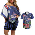 Australian National Flag Day Couples Matching Off Shoulder Short Dress and Hawaiian Shirt Palm Cockatoo Proud Of Our Flag