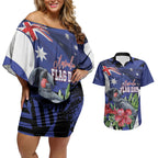 Australian National Flag Day Couples Matching Off Shoulder Short Dress and Hawaiian Shirt Palm Cockatoo Proud Of Our Flag