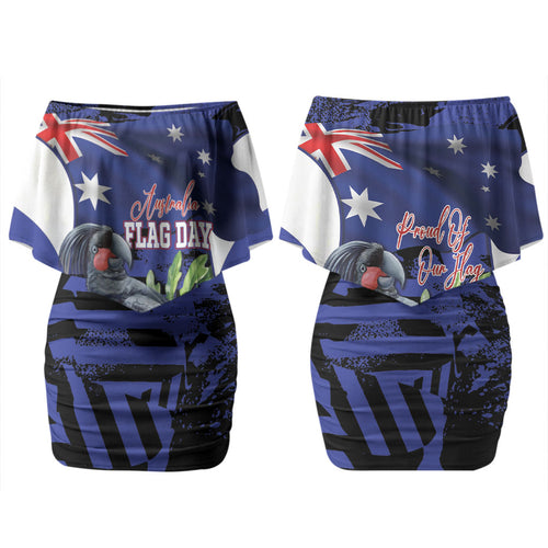 Australian National Flag Day Couples Matching Off Shoulder Short Dress and Hawaiian Shirt Palm Cockatoo Proud Of Our Flag