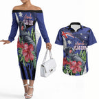 Australian National Flag Day Couples Matching Off The Shoulder Long Sleeve Dress and Hawaiian Shirt Palm Cockatoo Proud Of Our Flag