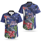 Australian National Flag Day Couples Matching Off The Shoulder Long Sleeve Dress and Hawaiian Shirt Palm Cockatoo Proud Of Our Flag