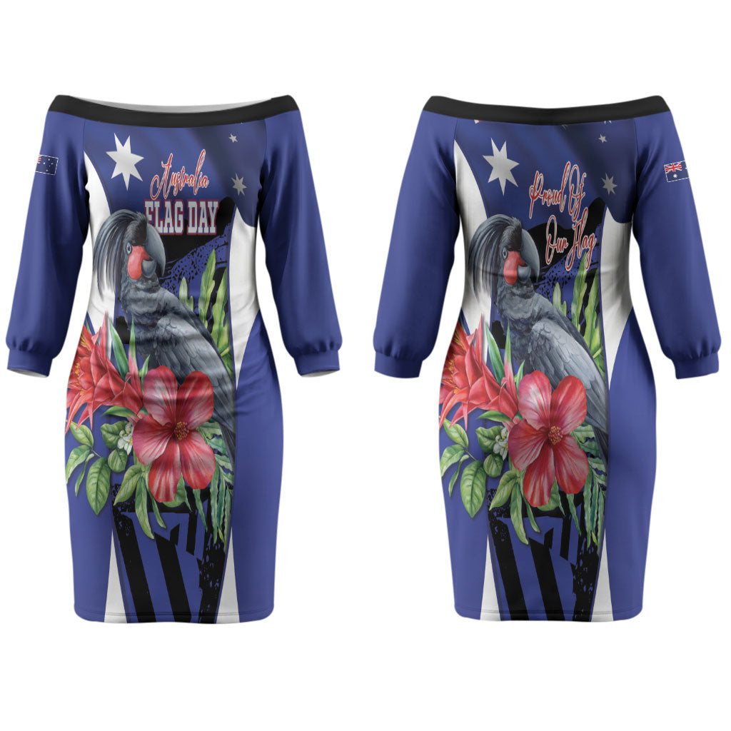 Australian National Flag Day Couples Matching Off The Shoulder Long Sleeve Dress and Hawaiian Shirt Palm Cockatoo Proud Of Our Flag