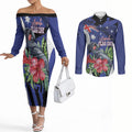 Australian National Flag Day Couples Matching Off The Shoulder Long Sleeve Dress and Long Sleeve Button Shirt Palm Cockatoo Proud Of Our Flag