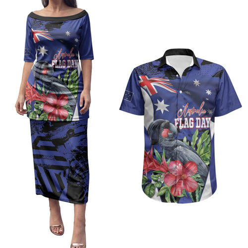 Australian National Flag Day Couples Matching Puletasi and Hawaiian Shirt Palm Cockatoo Proud Of Our Flag