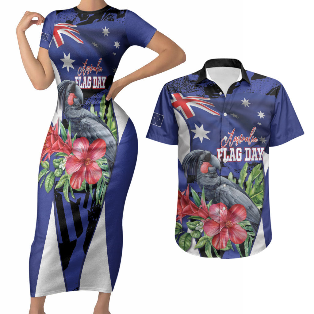 Australian National Flag Day Couples Matching Short Sleeve Bodycon Dress and Hawaiian Shirt Palm Cockatoo Proud Of Our Flag