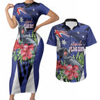 Australian National Flag Day Couples Matching Short Sleeve Bodycon Dress and Hawaiian Shirt Palm Cockatoo Proud Of Our Flag