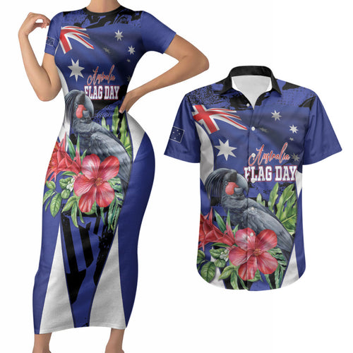 Australian National Flag Day Couples Matching Short Sleeve Bodycon Dress and Hawaiian Shirt Palm Cockatoo Proud Of Our Flag