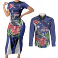 Australian National Flag Day Couples Matching Short Sleeve Bodycon Dress and Long Sleeve Button Shirt Palm Cockatoo Proud Of Our Flag