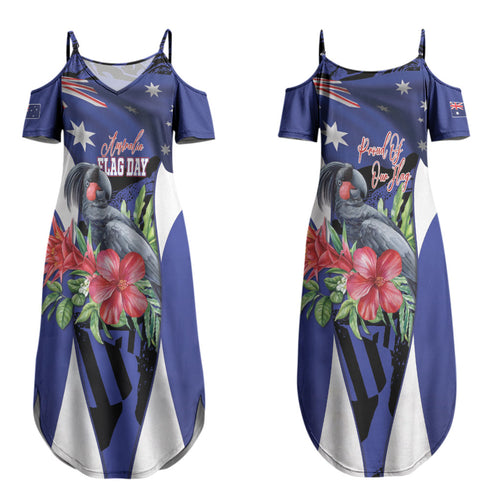 Australian National Flag Day Couples Matching Summer Maxi Dress and Long Sleeve Button Shirt Palm Cockatoo Proud Of Our Flag