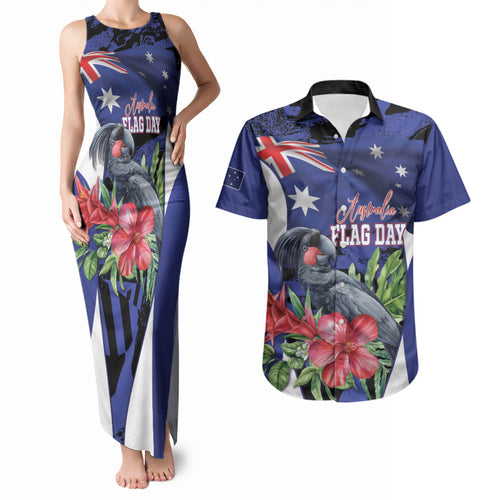 Australian National Flag Day Couples Matching Tank Maxi Dress and Hawaiian Shirt Palm Cockatoo Proud Of Our Flag