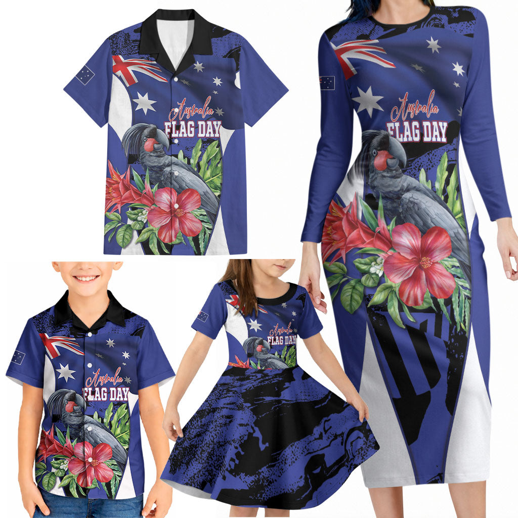 Australian National Flag Day Family Matching Long Sleeve Bodycon Dress and Hawaiian Shirt Palm Cockatoo Proud Of Our Flag
